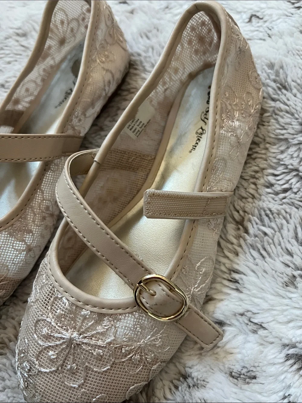 2 | Self Esteem Girls Beige Lace Embroidered Velcro Maryjane shoes